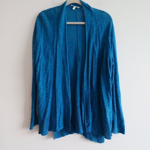 EILEEN FISHER Linen Cotton Blend Textured Knit Open Front Cardigan Ocean Blue 1X - Picture 12 of 15